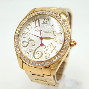 Betsey Johnson Gold Tone Watch 40mm Gem Set Bezel Stainless Steel w New Battery